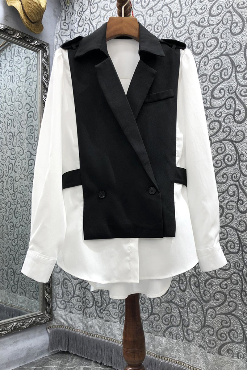 Western Shoulder Strap Color Matching Double Breasted Mid-Length Top Womens Clothing European and American Autumn New Business Shirt, As shown in figure
Western Shoulder Strap Color Matching Double Breasted Mid-Length Top Womens Clothing European and American Autumn New Business Shirt, As shown in figure