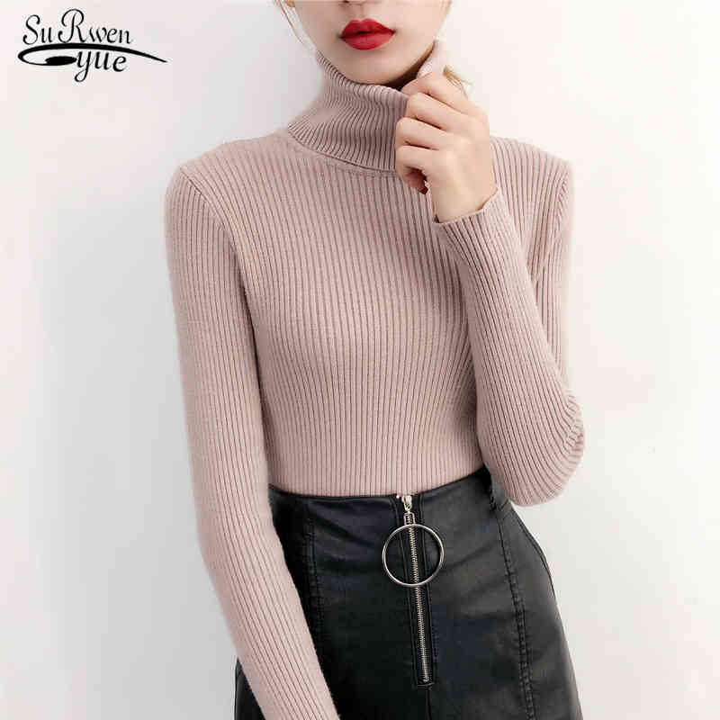 19 Korean Long Sleeve Turtleneck Women's Sweater Pullovers Solid Lady Clothes Slim Fit Kniited Women Pull Femme 5231 50 210508