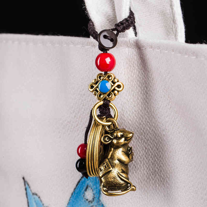 Key Rings Brass Mouse Car Chain Pendant Chinese Style Bag Creative High-grade Jewelry Men and Women