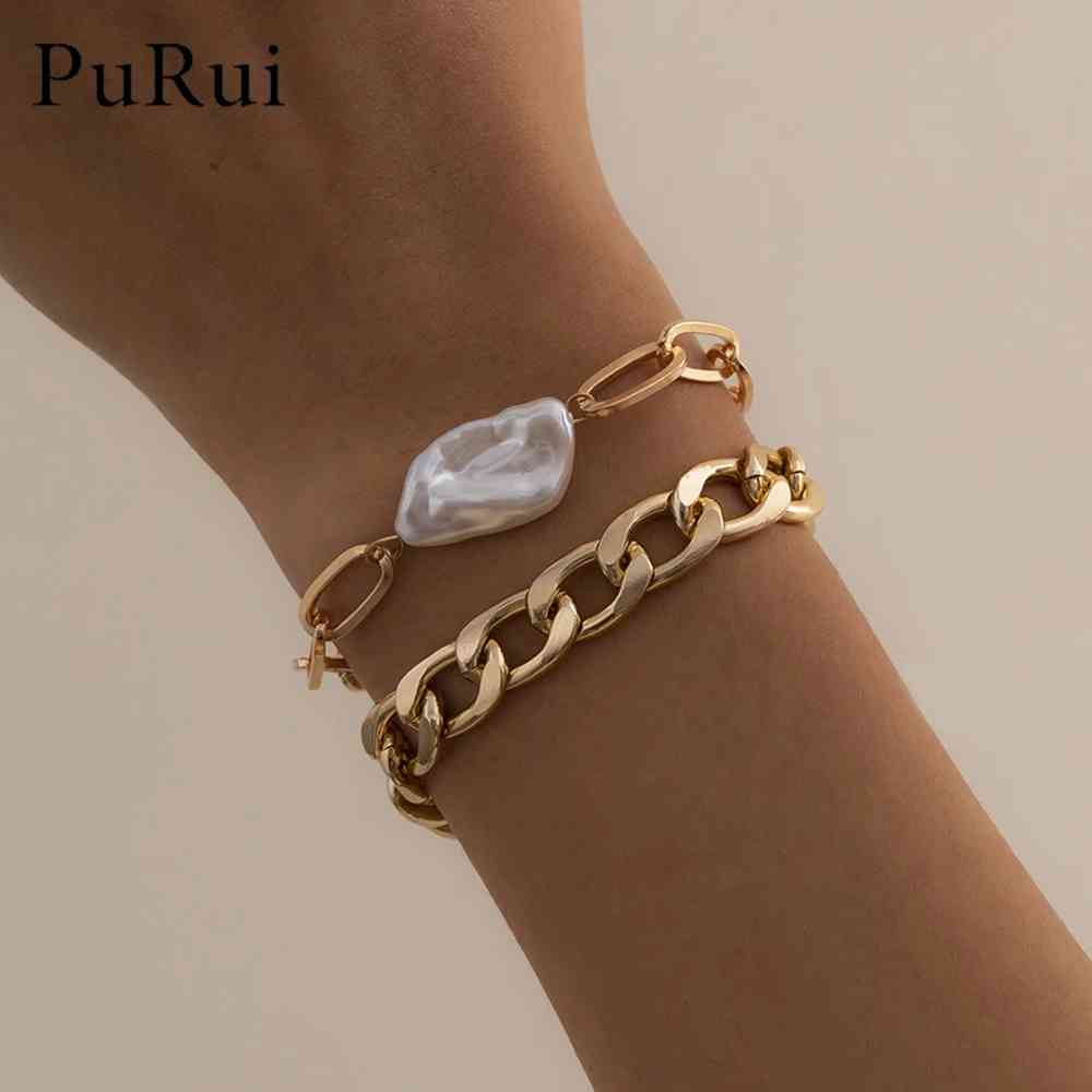 Bangle Bracelet 2pcs/set Geometric Link Chain Bracelets Set for Women Bohemia Pearl Multilayer Charm Bangles Fashion Party Jewelry Gift, Black
Bangle Bracelet 2pcs/set Geometric Link Chain Bracelets Set for Women Bohemia Pearl Multilayer Charm Bangles Fashion Party Jewelry Gift, Black