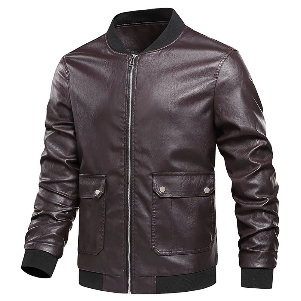 Men Pu Leather Jackets Coat Stand Collar Zipper Autumn Winter Bomber Jacket Male Outerwear Biker Jacket B0755 210518