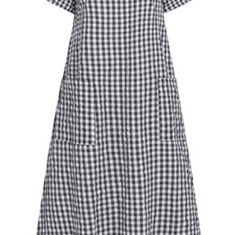 Short Sleeve Plaid O Neck A-Line Mid-Calf Summer Dresses Women 210615Z