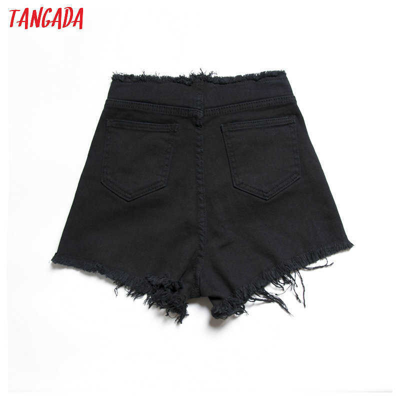 Tangada women stylish summer denim shorts lace up high waist pockets female casual streetwear white short jeans pantalone 2A19 210714