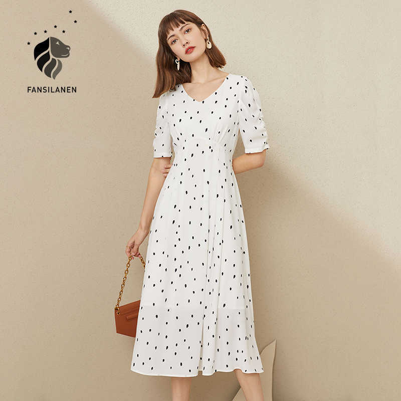 FANSILANEN Vintage polka dot white long dress Women puff sleeve pleated summer Boho v neck bandage slim beach maxi 210607
FANSILANEN Vintage polka dot white long dress Women puff sleeve pleated summer Boho v neck bandage slim beach maxi 210607
