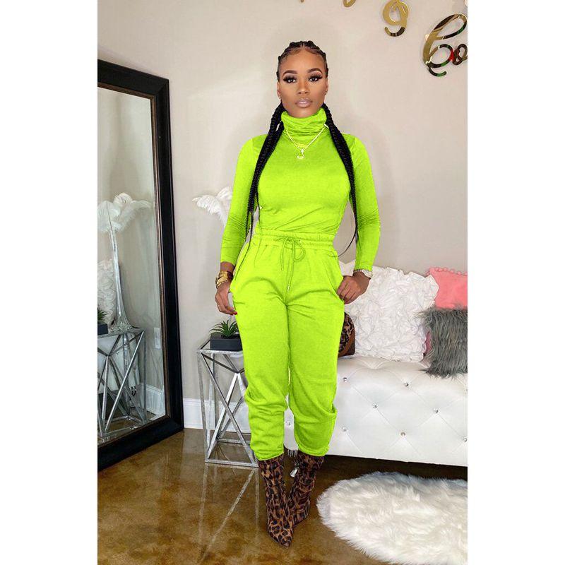 Fashion Women Two Piece Set Rave Festival Clothing Turtleneck Top And Pant Sweat Suits Fall Outfits Casual Solid Matching Sets Women's Track