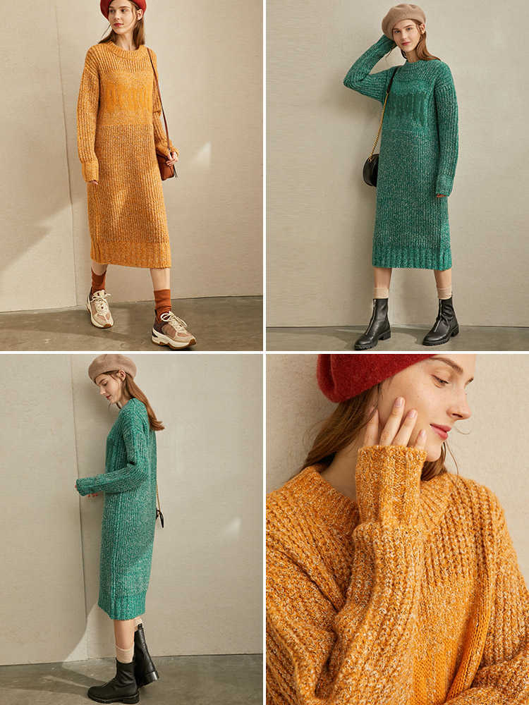 Knitted Dresses Winter Women Fashion Round Neck Loose Solid Elegant Female Knit Dress 11980759 210527