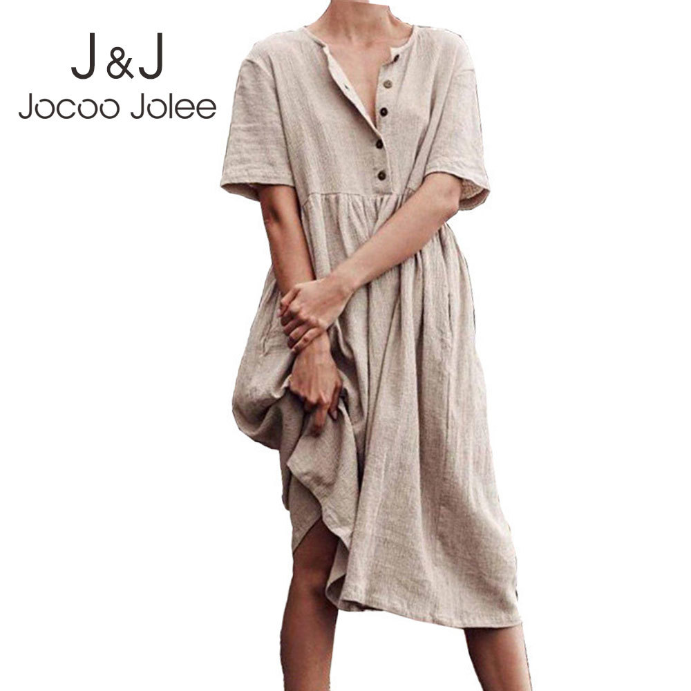 Jocoo Jolee Women Vintage Solid Loose Midi Dress Casual Button Short Sleeve Cotton And Linen Maxi Dress Simple Beach Vestidos 210518, Khaki
Jocoo Jolee Women Vintage Solid Loose Midi Dress Casual Button Short Sleeve Cotton And Linen Maxi Dress Simple Beach Vestidos 210518, Khaki