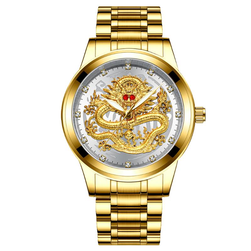 Wristwatches Wrist Quartz Men Watch Round Dial Fashion Stainless Steel Luxury Analog Waterproof Calendar Clock Luminous Gold Dragon Sculptur
Wristwatches Wrist Quartz Men Watch Round Dial Fashion Stainless Steel Luxury Analog Waterproof Calendar Clock Luminous Gold Dragon Sculptur