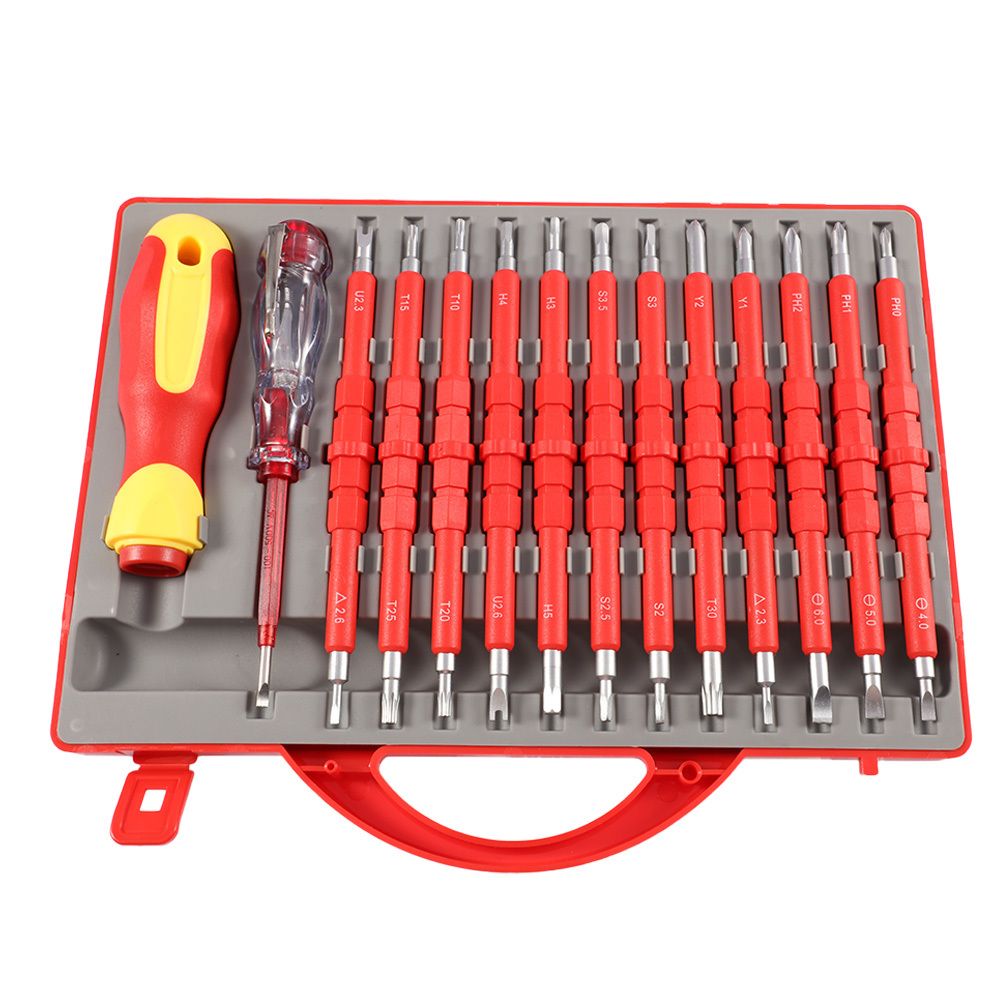 26 In 1 Insulated Screwdriver Set Slotted Torx Magnetic Screwdriver Bits Double End Screw Bit Set For Electricians Repair Tools