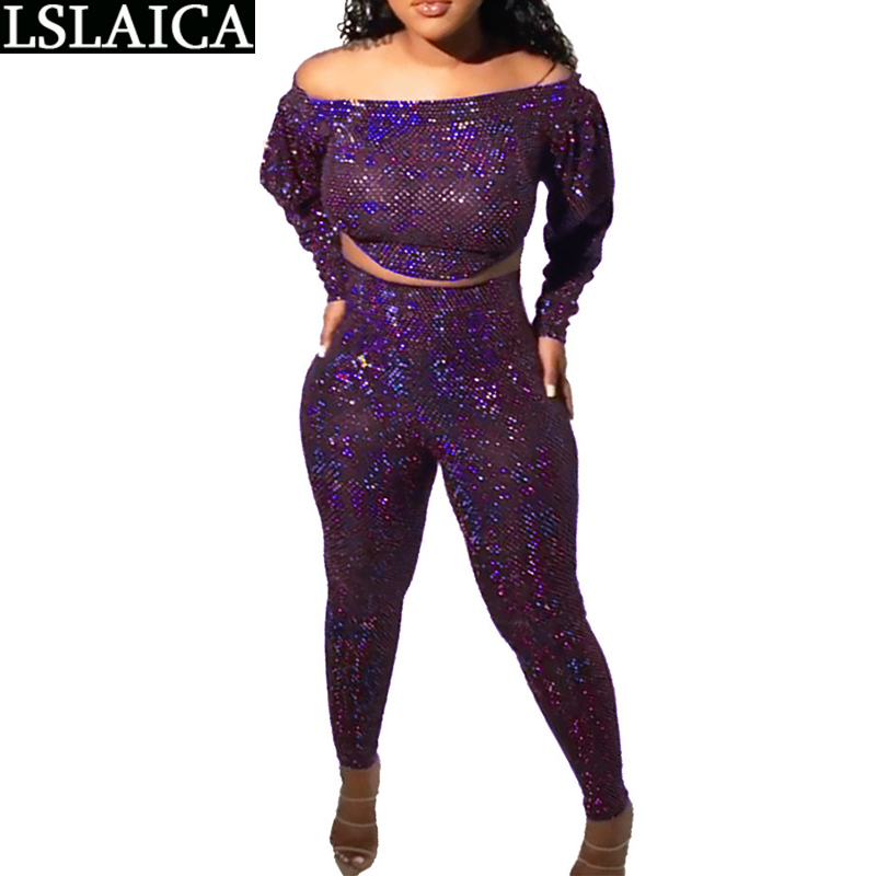 Women Clothes Fashion Skinny Sexy Clubwear Outfits One Shoulder Short Long Sleeved Top Casual Trousers Two Piece Female 210515