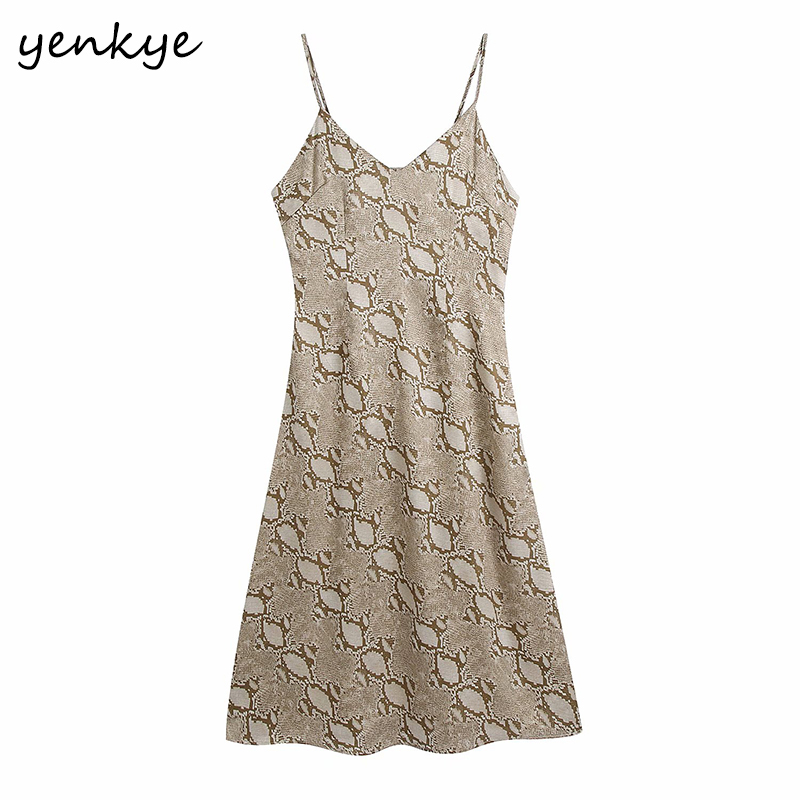 Vintage Animal Print Sling Dress Women Sexy Backless Sleeveless V Neck A-line Midi Night Out Party Summer Vestido 210430