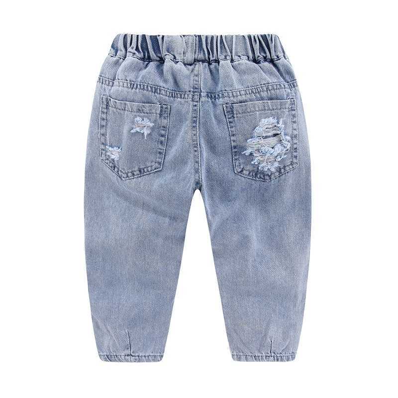 Mudkingdom Fashion Ripped Ankle Jeans for Boys Girls White Denim Crop Pants Toddler Trousers Elastic Waist Kids Summer Clothes 210615