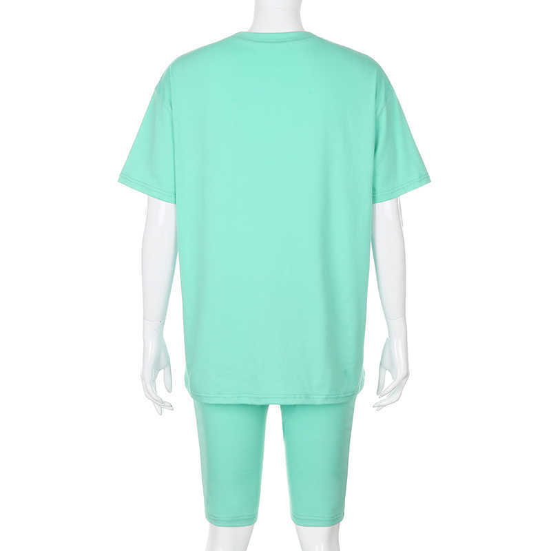 Darlingaga Casual Letter Print Workout Two Piece Set Tracksuit Women Summer Oversized Tshirt and Biker Shorts Matching Sets T200722