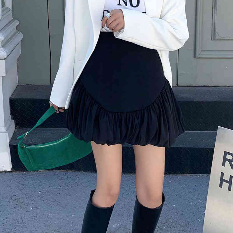 Ball Gown Black Skirt For Women High Waist Casual Minimalist Mini Skirts Female Fashion Clothing Summer 210521