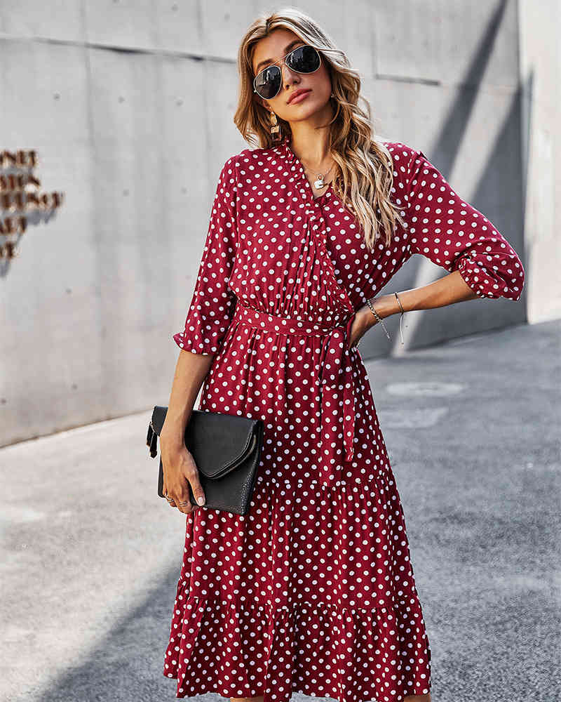 Spring Summer Dress Dot Print Bandage Dress Women Casual Ruffle V Neck High Waist Elegant Long Dress For Woman Clothing 210521, Burgundy
Spring Summer Dress Dot Print Bandage Dress Women Casual Ruffle V Neck High Waist Elegant Long Dress For Woman Clothing 210521, Burgundy