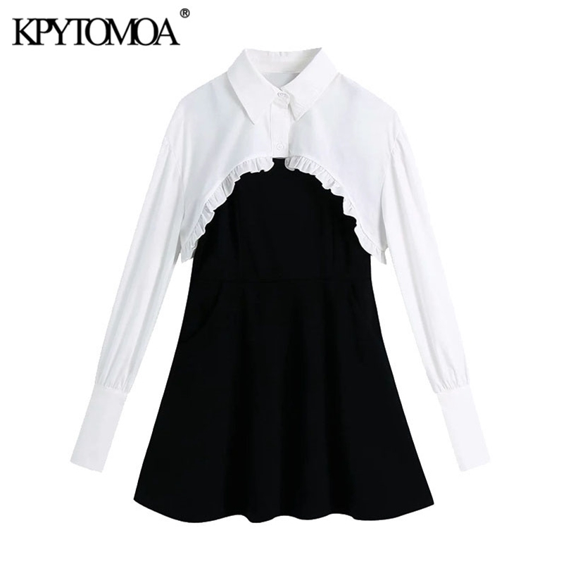 Women Chic Fashion Two Pieces Sets Knitted Mini Dress Long Sleeve Ruffled Female Dresses Vestidos Mujer 210420