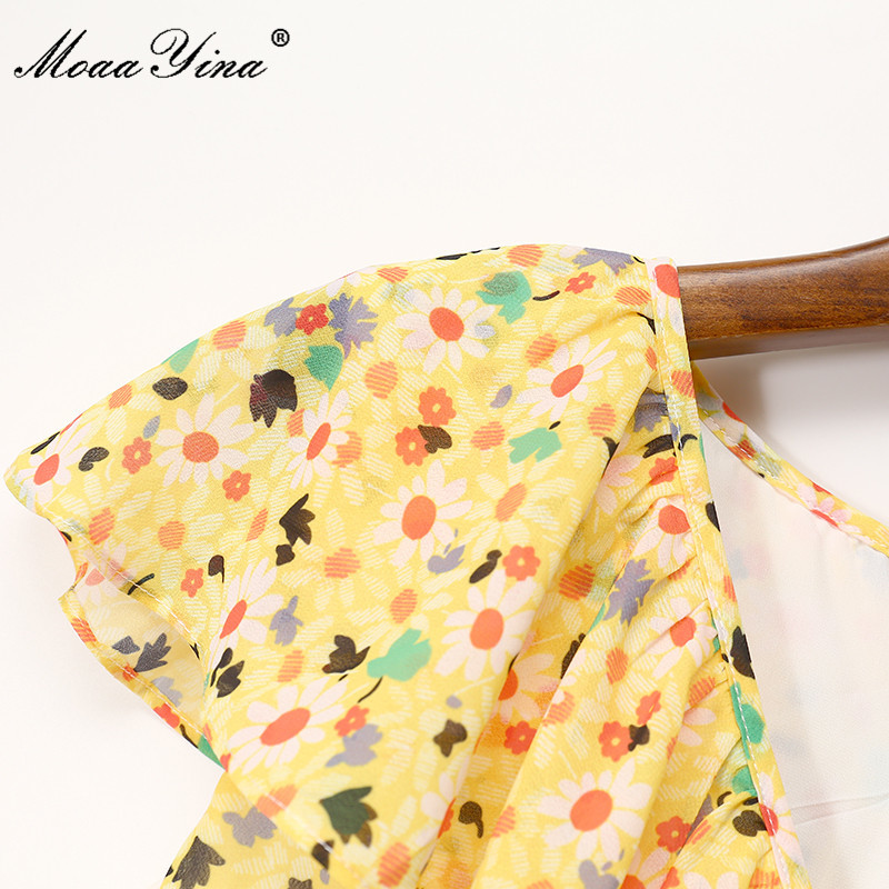 Summer Runway Chiffon Dress Women Sleeveless Ruffle Fashion Bohemian Floral print Holiday Midi 210524