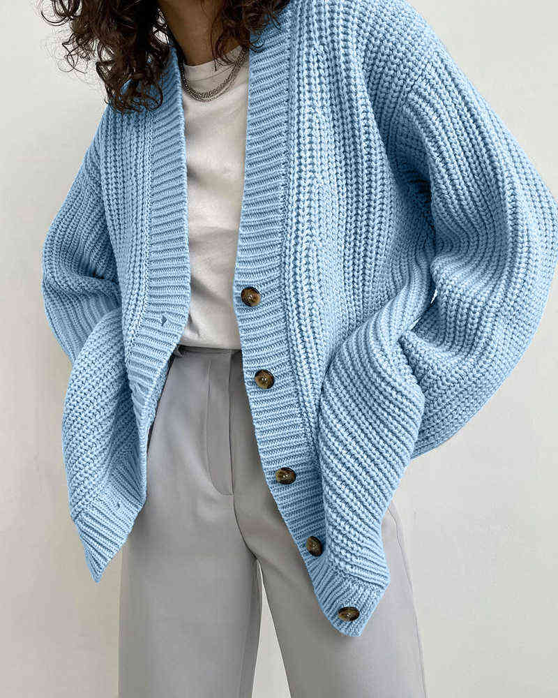 Hirsionsan Cashmere Long Sleeve Sweater Women Single-Breasted Female Cardigan V Neck Soft Loose Knitted Outwear Jumpers 211123wtt