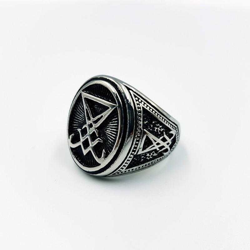 Cluster Rings Vintage Men's Sigil Of Lucifer Signet Ring Retro Devil Satan Stainless Steel Gothic Occult Baphomet Jewelry
Cluster Rings Vintage Men's Sigil Of Lucifer Signet Ring Retro Devil Satan Stainless Steel Gothic Occult Baphomet Jewelry