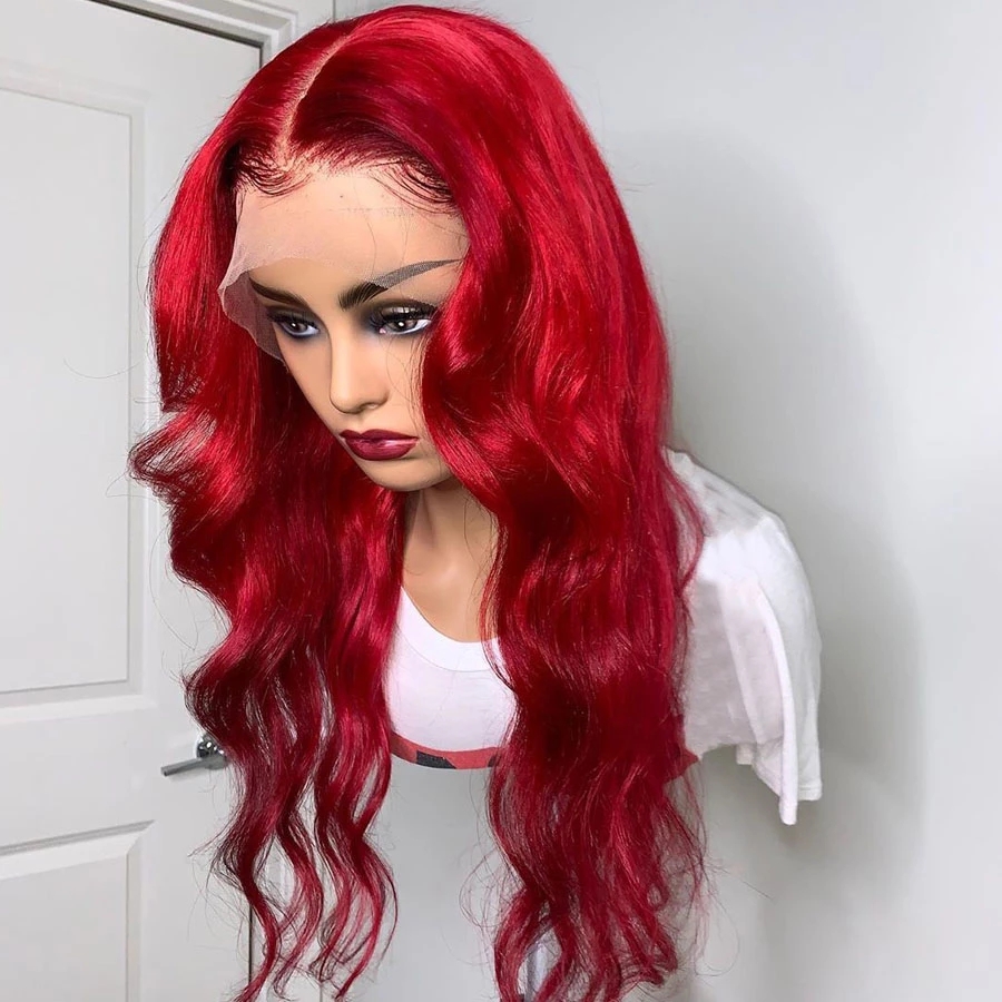 2021 free part body wave red brazilian lace front Wigs synthetic Wig heat resistant Preplucked With Baby Hair