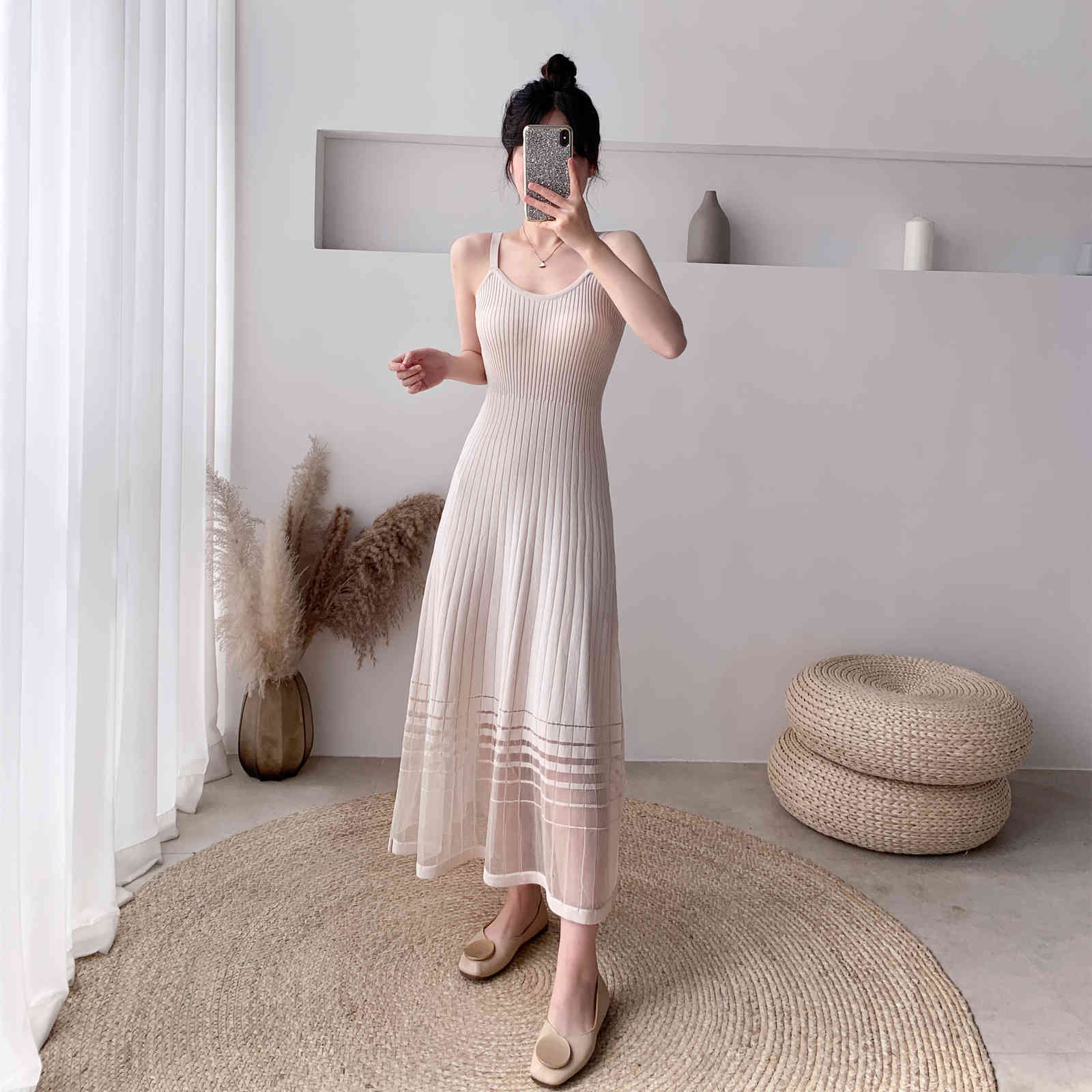 Women Sexy Spaghetti Strap Sleeveless Knitted Dress Summer Fashion Ice Silk Party Casual Sling 210506