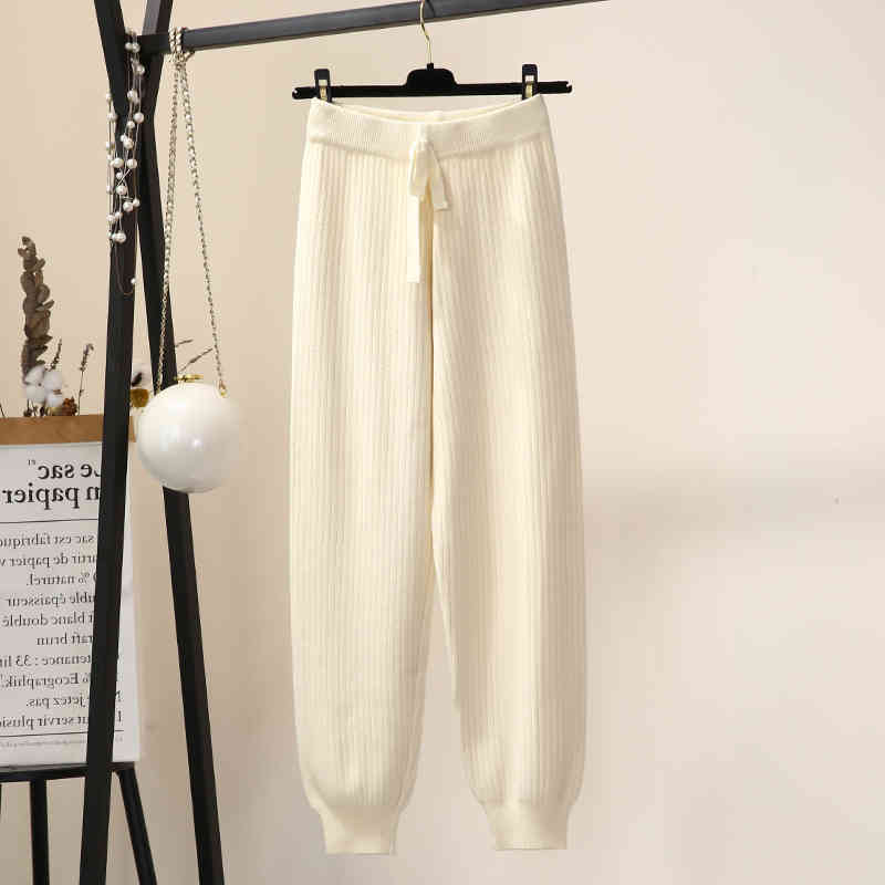 Nomikuma Autumn Winter New Knitted Harem Pants Bow Tie Stretch High Waist Ankle Trousers Causal Solid Pants Feminimos 6C507 210427