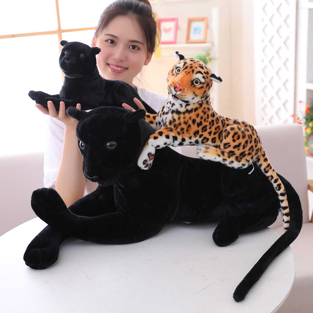 plush black panther Toy Realistic Stuffed Animals lifelike leopard soft doll Gift For Children 210728
