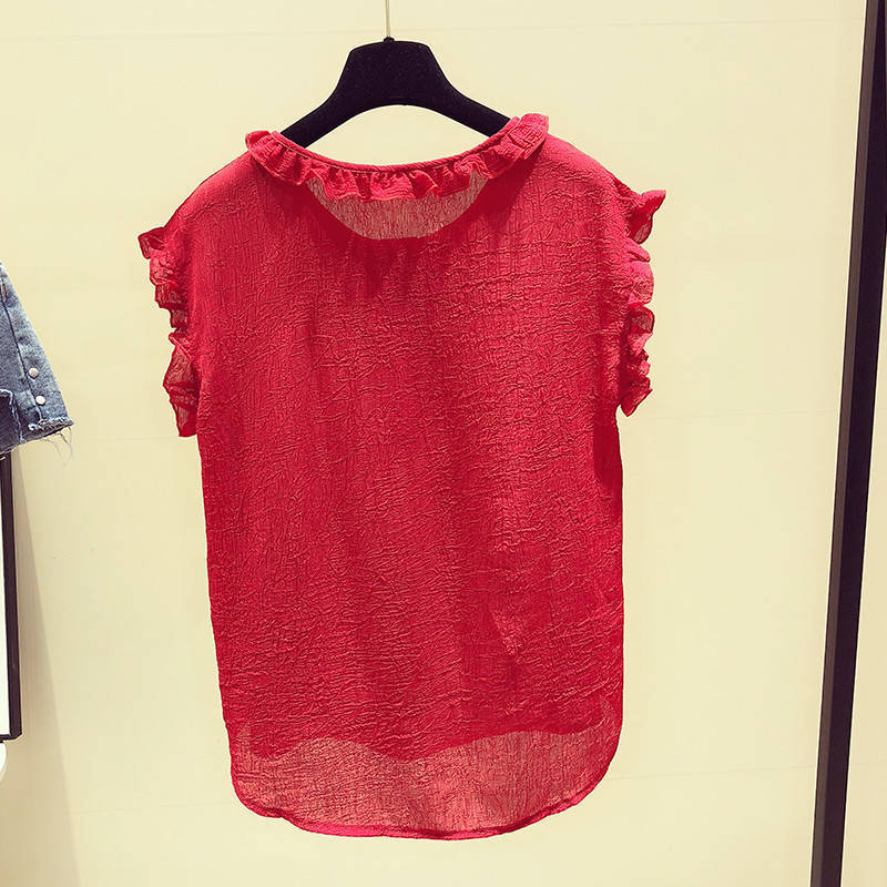 Korea Fashion Summer Women Shirt Plus Size Sweet Cute Sleeveless Chiffon Shirts Ruffles Blouses Female Tops Clothes D26 210512