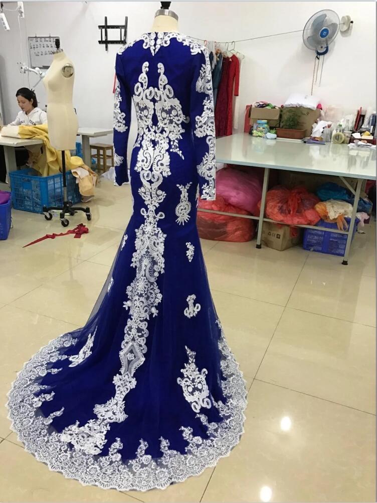 Saudi Arabia Formal Evening Dresses With Long Sleeves Ivory Lace Jewel Muslim Special Occasion Party Women Dress Plus Size Prom Mermaid Style 2021