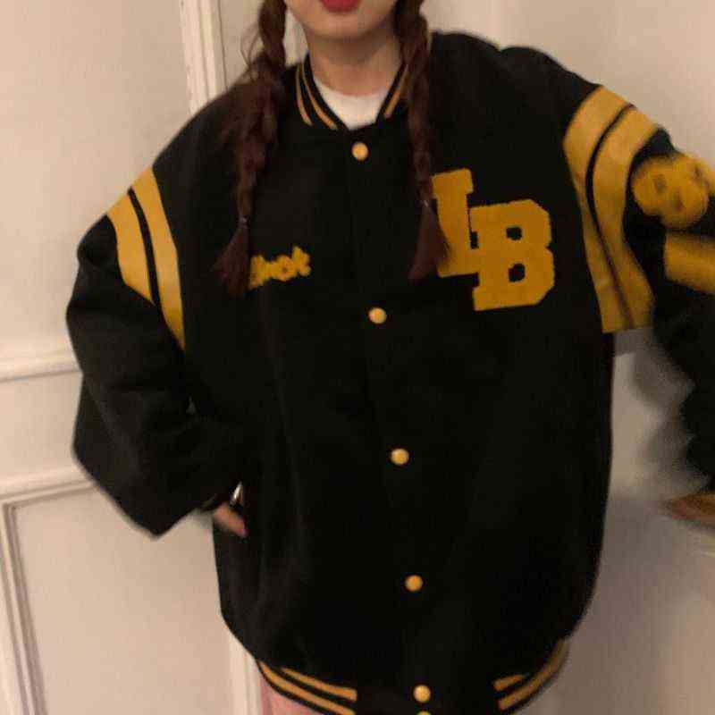 Autumn Winter Fashion Korean Fleece Thick Sweatshirts Female Streetwear Street Casual Hip Hop Baseball Uniform Jacket Coat 211109