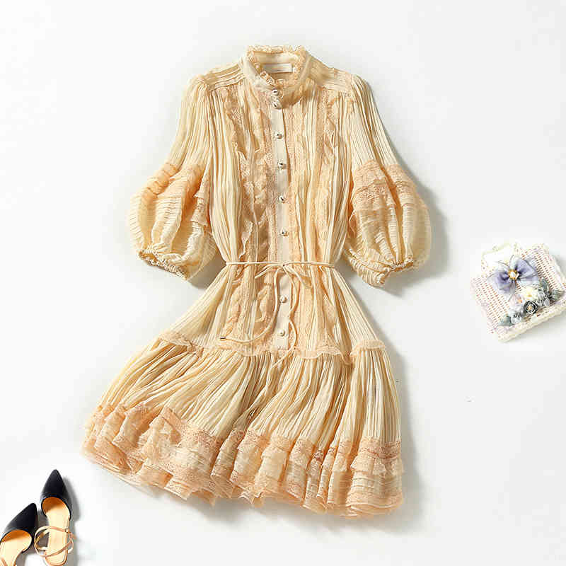 Casual Dresses Nanyou Shenzhen bubble sleeve heavy industry splicing crimping women' wear middle skirt straight tube lace up single breasted dress W1SO, Yellow 
Casual Dresses Nanyou Shenzhen bubble sleeve heavy industry splicing crimping women' wear middle skirt straight tube lace up single breasted dress W1SO, Yellow