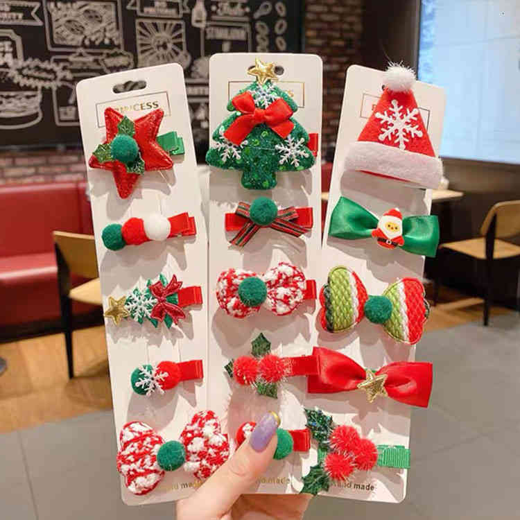 Hair Accessories Korean Christmas Five Piece Suit Bow pin Snowman Tree Duck Beak Clip Children's Lovely Ornament Girl