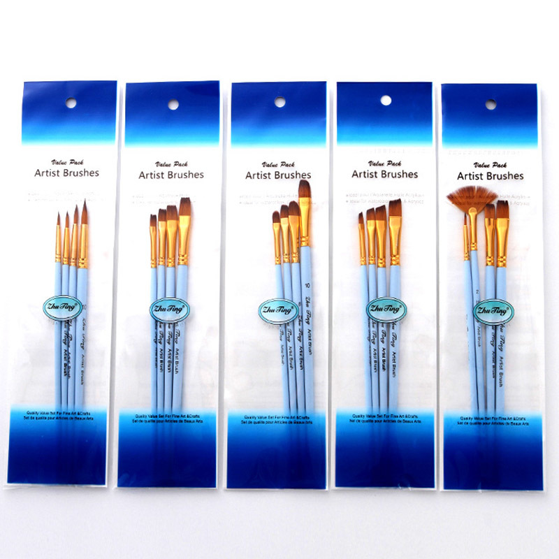 4Pcs/Set Oil Painting Brushes Wooden Handle Matte Blue Nylon Hair Artist Paint Brush Drawing Art Supplies Multi-function