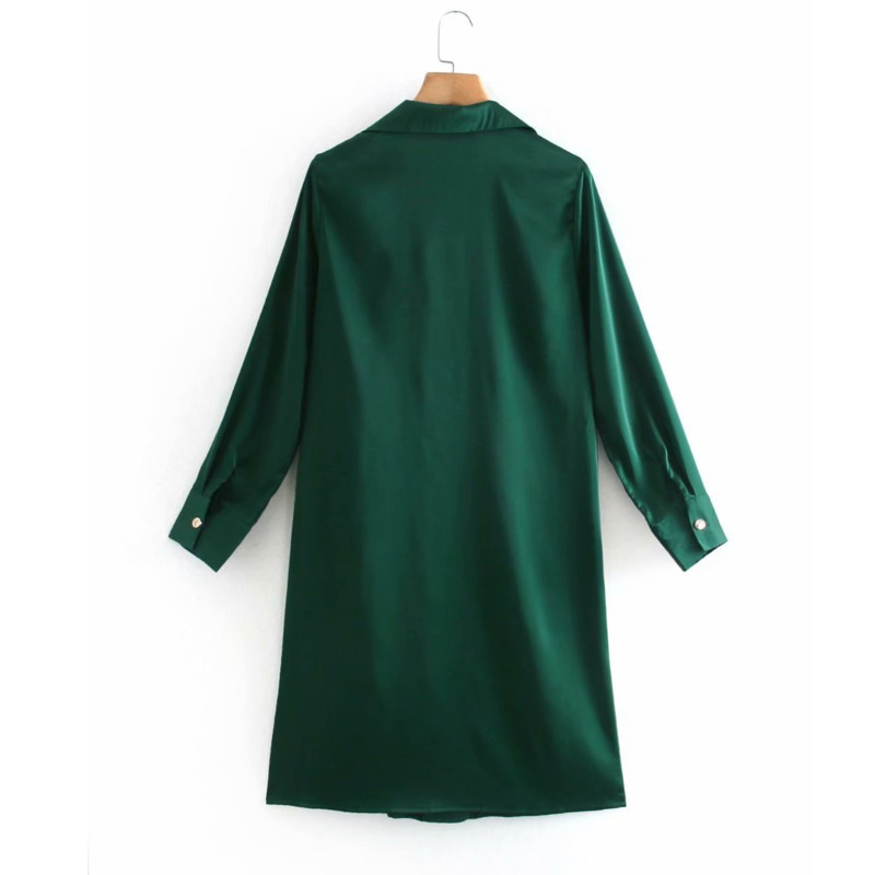SHENGPLLAE Shirt Dress Women's Spring Turn-down Collar Single Breasted Long Sleeve Satin Solid Color Female Dresses 5A724 210427