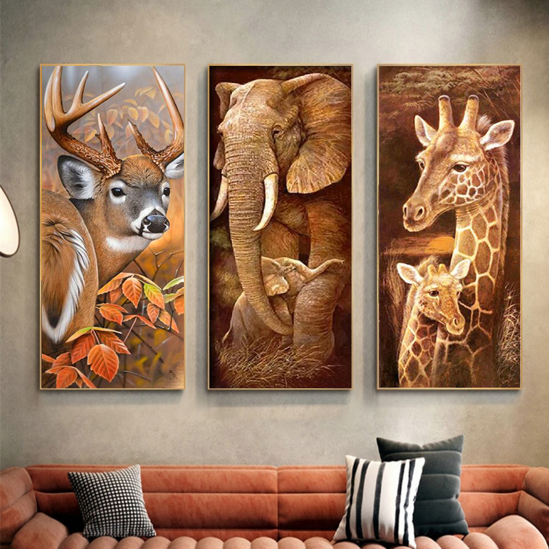 Giraffe Tiger Elephant Zebra Art Canvas Print Painting Wild Animals Wall Picture Parent Child Living Room Home Decoration Poster