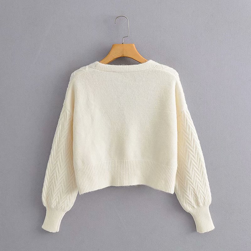 French Retro V-neck Single-breasted Thin Section Female Cardigan Loose Short Solid Color Long Sleeve Chic Women's Sweater 210507