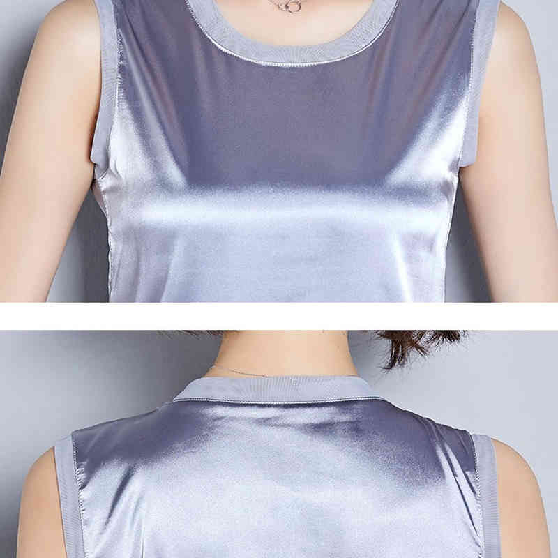 Summer Women Silk Tank Tops Plus Size Loose Sleeveless Satin Clothes Mesh Spliced Fashion Vest Blusas Casual 13825 210506
