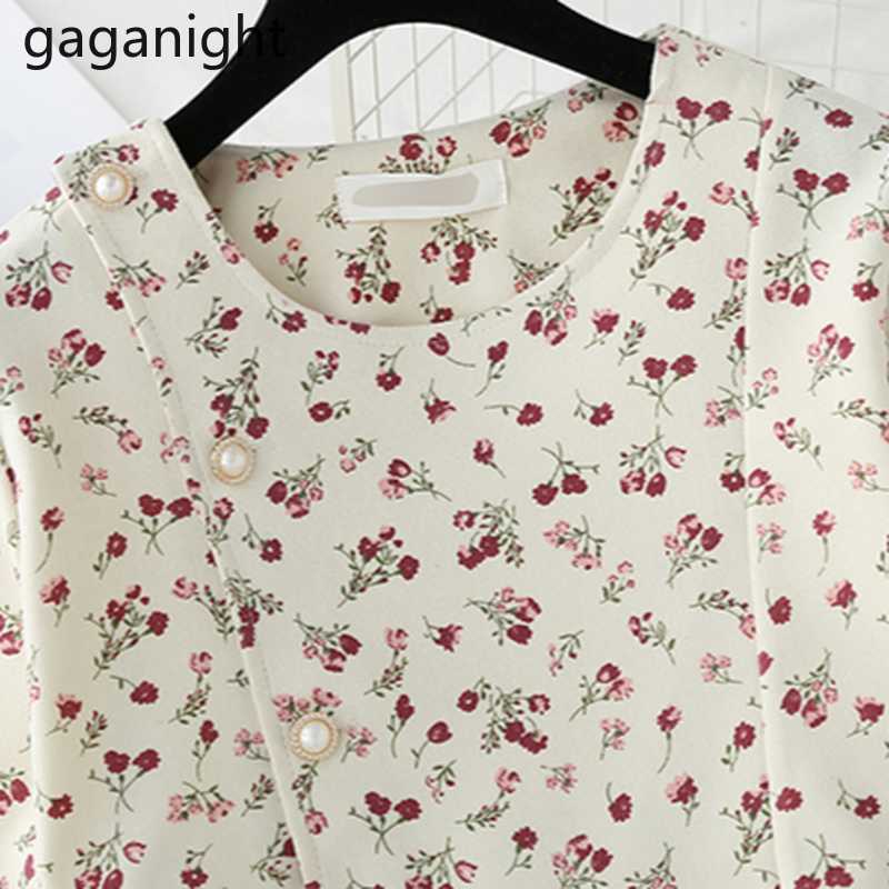 Fashion Tender Basic Dresses O-Neck Butterfly Sleeve Vestidos Office Ladies Floral Print Ruffles Buttons Korean Sweet 210601
