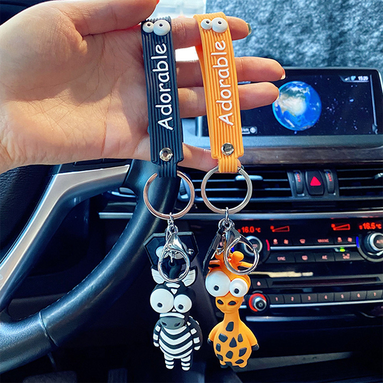 Cartoon Animal Key Chain PVC Zebra Giraffe Funny Toy Keychain Car Key Ring Holder Party Birthday Gifts For Children Bag Charms