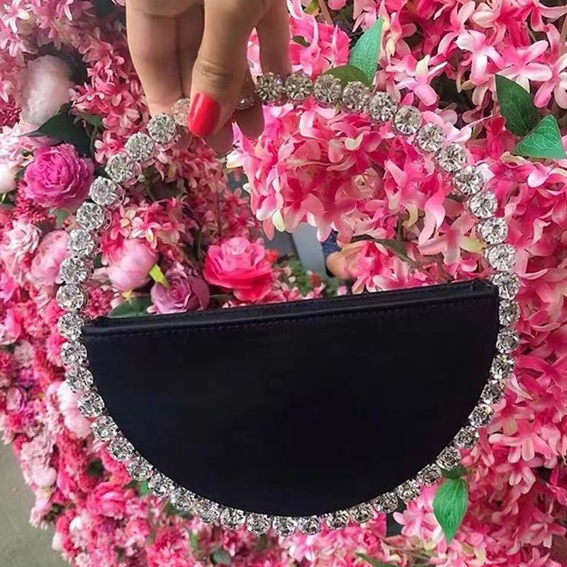 Diamond Circular Evening Bag for Women Bling Rhinestone Handbags Fashion Ladies Party Round Clutch Bags and Wedding Purse