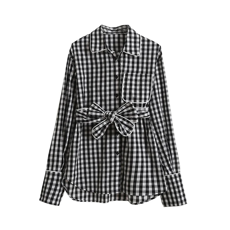 Casual Classic Black-And-White Plaid Bow Check Long Shirt Mini Dress Empire Waist Spring Autumn All-Match Ladies Top 210521
Casual Classic Black-And-White Plaid Bow Check Long Shirt Mini Dress Empire Waist Spring Autumn All-Match Ladies Top 210521