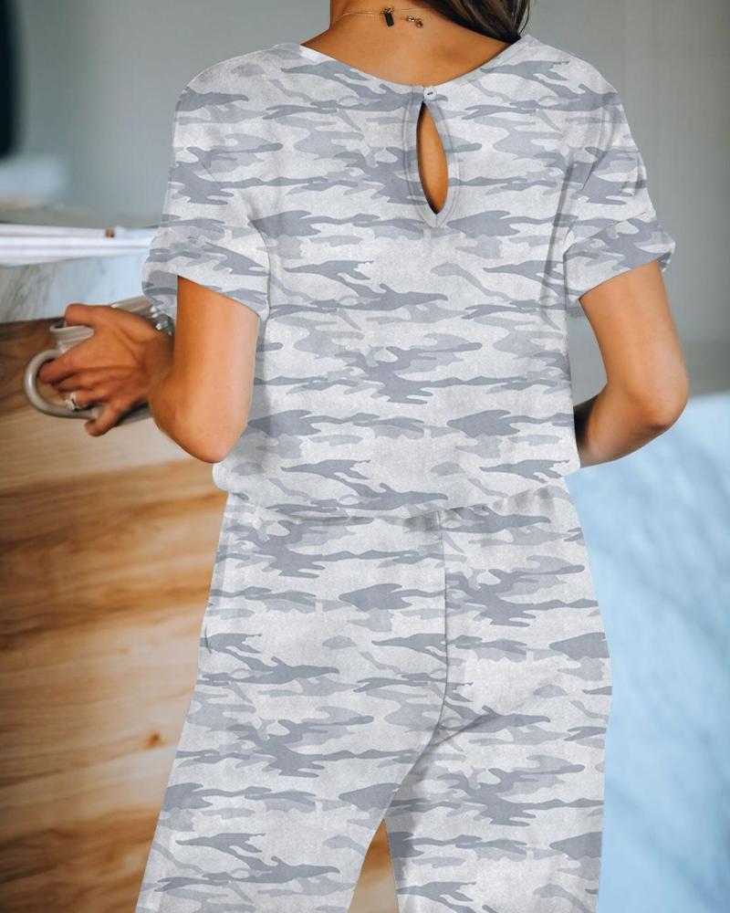 Love Aing 2021 Summer Women's Tie-dye Printing Pajamas Casual Short-sleeved Drawstring Nine-point Pants Suit Home Service Two Piece Dress