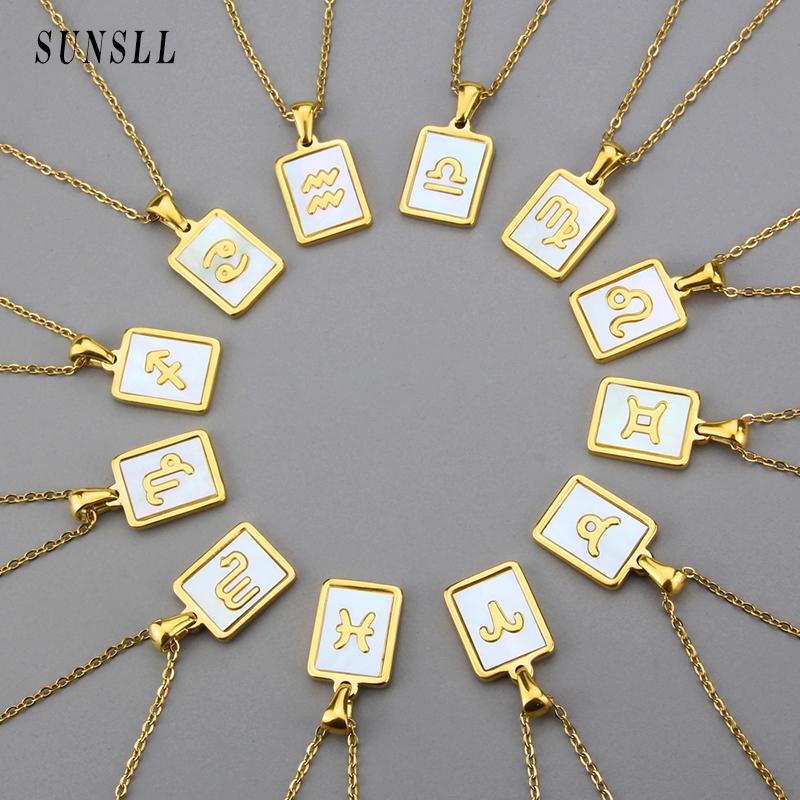 Pendant Necklaces SUNSLL Golden White Shell Stainless Steel Twelve Constellation Fashion Necklace Exquisite Personalized Unisex Jewelry Gift
Pendant Necklaces SUNSLL Golden White Shell Stainless Steel Twelve Constellation Fashion Necklace Exquisite Personalized Unisex Jewelry Gift