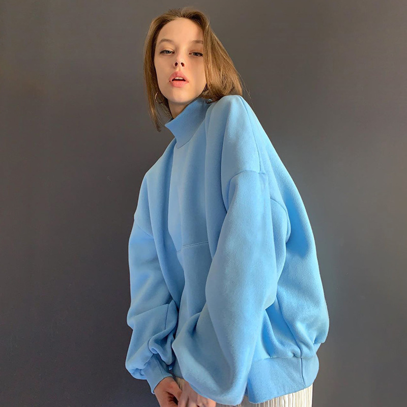 women's fashion 65% Cotton sweatshirt street trend basic solid color loose pocket long sleeve top christmas Womens 210508