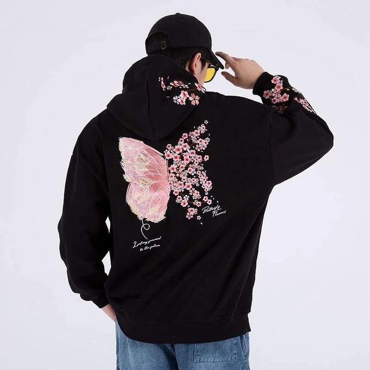 Men' Hoodies & Sweatshirts Butterfly Blossom Hoodie, Black