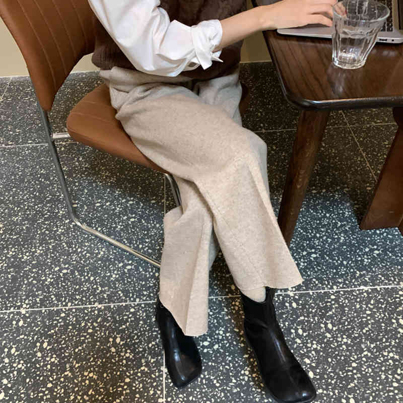 Nomikuma Causal Woolen Women Pants Autumn Winter New Stretch High Waist Ankle Trousers Korean Straight Pants Mujer 6D260 210427