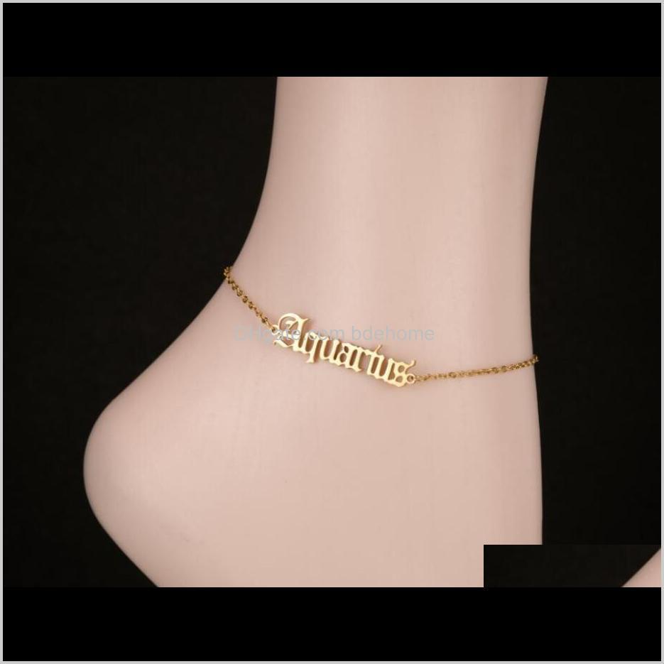 Anklets Drop Delivery 2021 12 Zodiac Ankle For Hip Hop Jewelry Women Constellation Gold Adjustable Anklet Stainless Steel Bracelets Wholesale