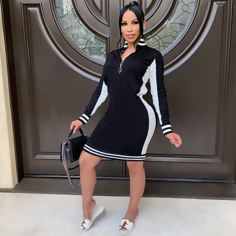 autumn winter casual dress women clothing long sleeve front zipper sporty slim bodycon dress women striped mini sweatshirt dress, Black;white
autumn winter casual dress women clothing long sleeve front zipper sporty slim bodycon dress women striped mini sweatshirt dress, Black;white