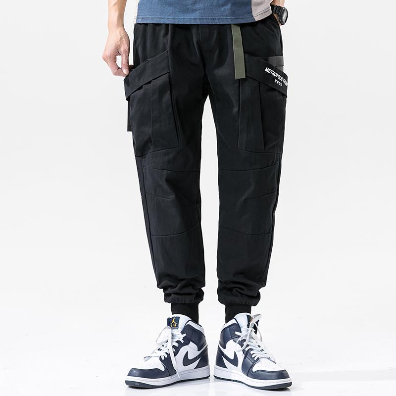 Mens Joggers Tactical Pants Black Side Pockets Cargo For Men Jogging Streetwear Tracksuit Trousers Cotton Loose Clothing Men's