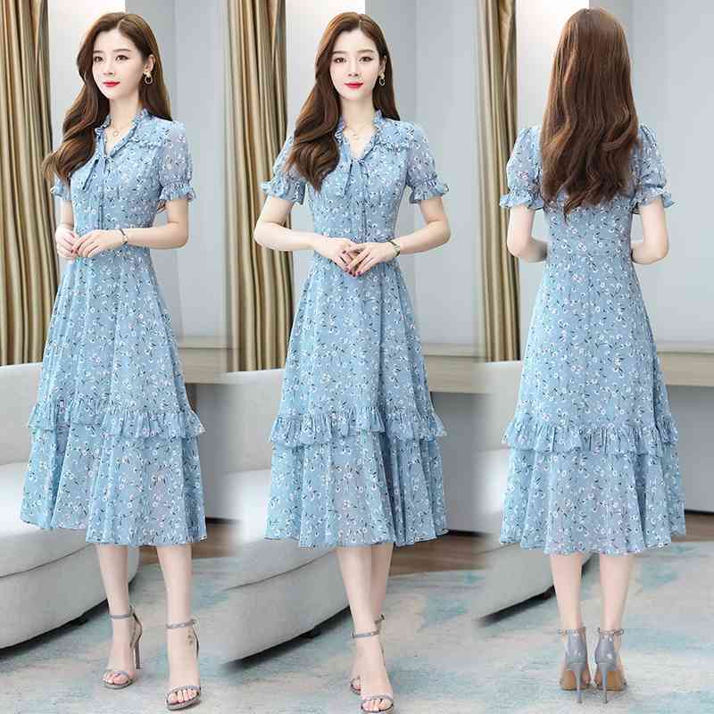 women's Retro bohemian dress, beach party with deep V-neck sexy dress, elegant floral yarn dress 210602